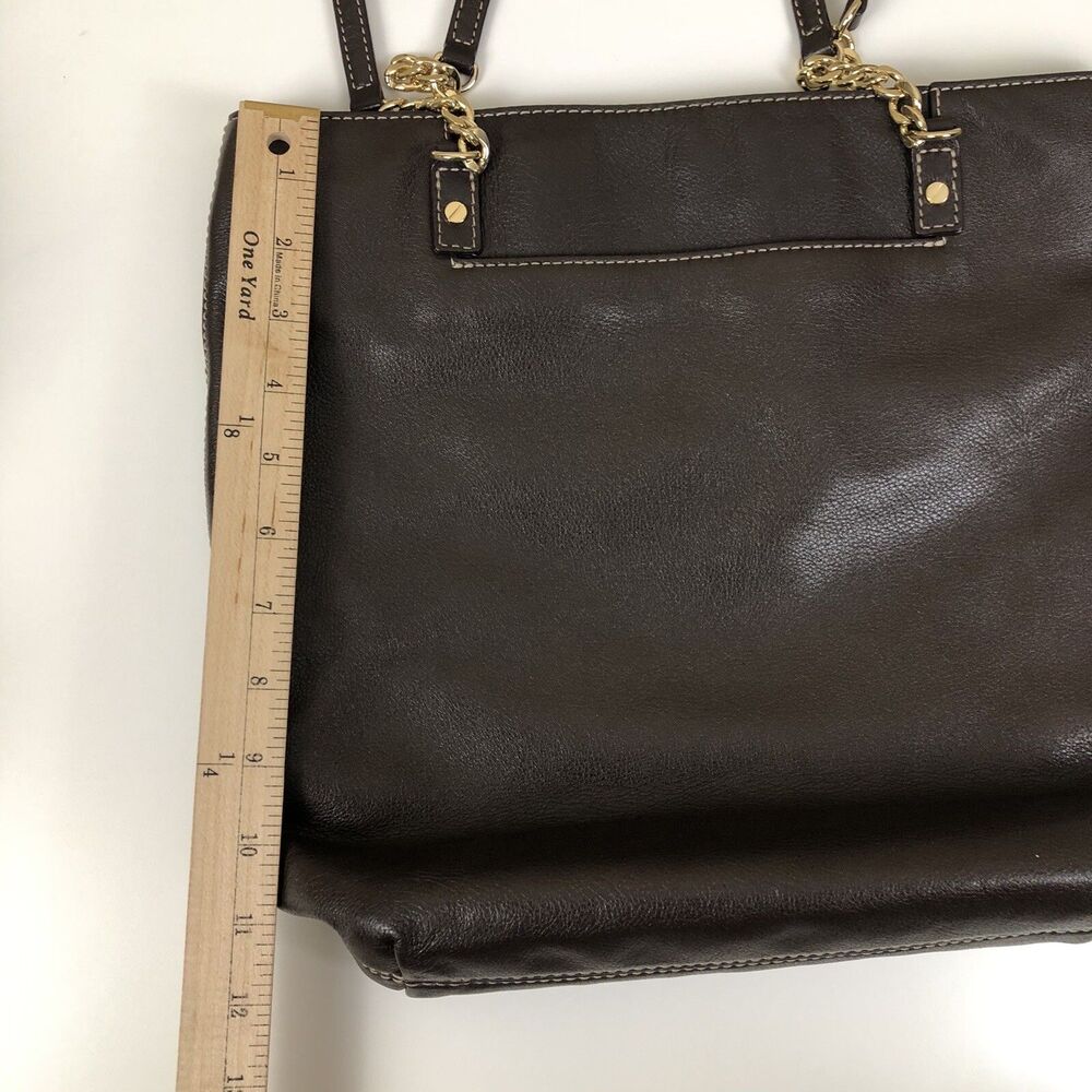Michael Kors Brown Leather Hand Bag Chain Link & Leather Dual Shoulder Straps‎ - Picture 14 of 16